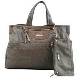 David Jones leather handbag shoulder strap gray